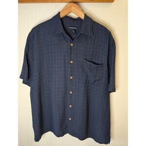 Knightsbridge Men's Navy Blue Linen Blend Camp Shirt Short Sleeve Size L Resort